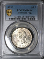 1952 PCGS MS 65+ Dominican Republic 1/2 Medio Peso 50 Centavos GEM Silver Coin (22111801C)