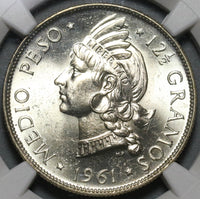 1961 NGC MS 65 Dominican Republic Medio 1/2 Peso Gem Coin (20101801C)