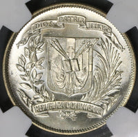 1961 NGC MS 65 Dominican Republic Medio 1/2 Peso Coin GEM BU (18122601C)