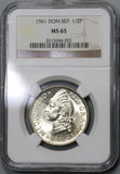 1961 NGC MS 65 Dominican Republic Medio 1/2 Peso Coin GEM BU (18122601C)