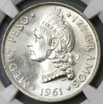 1961 NGC MS 65 Dominican Republic Medio 1/2 Peso Coin GEM BU (20010603C)