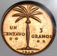 1942 NGC MS 64 RED Dominican Republic 1 Centavo Mint State Coin (20060801C)