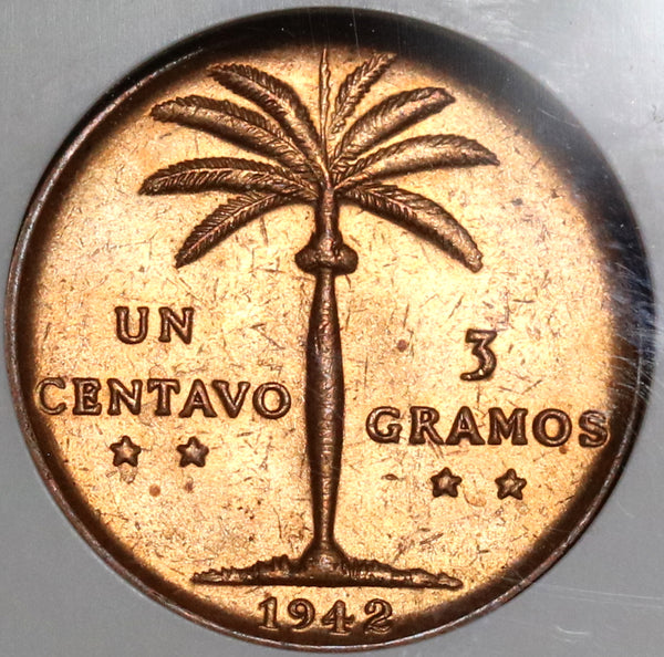 1942 NGC MS 64 RED Dominican Republic 1 Centavo Mint State Coin (20060801C)