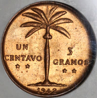 1942 NGC MS 64 RED Dominican Republic 1 Centavo Mint State Coin (20060801C)