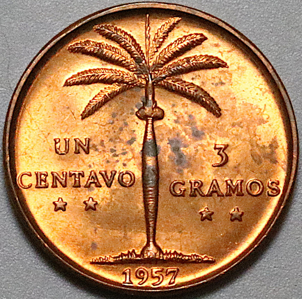 1957 Dominican Republic 1 Centavo Palm Tree GEM BU Bronze Coin (23042201R)