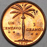 1957 Dominican Republic 1 Centavo Palm Tree GEM BU Bronze Coin (23042202R)
