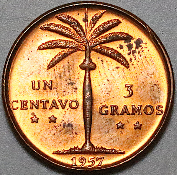 1957 Dominican Republic 1 Centavo Palm Tree GEM BU Bronze Coin (23042202R)