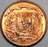 1957 Dominican Republic 1 Centavo Palm Tree GEM BU Bronze Coin (23042202R)