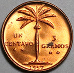 1957 Dominican Republic 1 Centavo Palm Tree GEM BU Bronze Coin (23042203R)