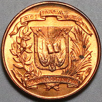 1957 Dominican Republic 1 Centavo Palm Tree GEM BU Bronze Coin (23042203R)