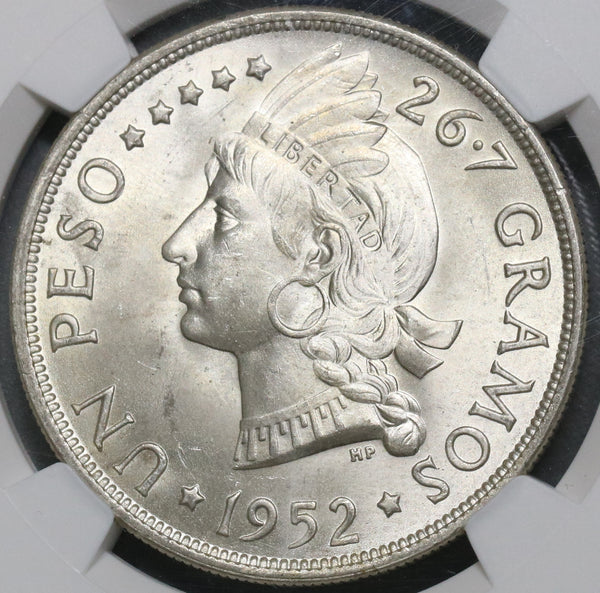 1952 NGC MS 65 Dominican Republic Peso 20K Minted Silver Coin (17102601D)
