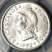 1952 PCGS MS 65 Dominican Republic 25 Centavos Scarce Silver Coin (22051102D)
