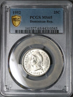 1952 PCGS MS 65 Dominican Republic 25 Centavos Scarce Silver Coin (22051102D)
