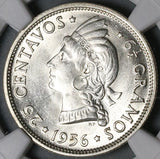 1956 NGC MS 63 Dominican Republic 25 Centavos 90% SIlver Coin (21120303D)