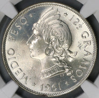 1961 NGC MS 66 Dominican Republic 1/2 Peso Silver Coin GEM BU (19012102C)