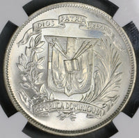 1961 NGC MS 66 Dominican Republic 1/2 Peso Silver Coin GEM BU (19012102C)