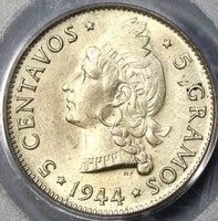 1944 PCGS MS 63 Dominican Republic Silver 5 Centavos Coin (19012901C)