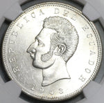 1943 NGC MS 63 Ecuador 5 Sucre Mexico City Mint State Coin (20102501C)