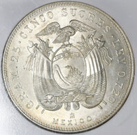 1943 NGC MS 64 Ecuador 5 Sucre Mexico City Mint State Coin (20102502C)
