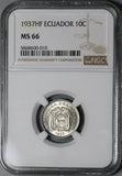1937 NGC MS 66 Ecuador 10 Centavos GEM BU Coin (20102403C)
