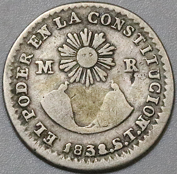 1838 ST Ecuador 1/2 Real Quito Medio Sun Volcanos Silver Coin (22070601R)