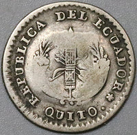 1838 ST Ecuador 1/2 Real Quito Medio Sun Volcanos Silver Coin (22070601R)