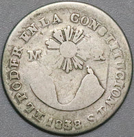 1838 ST Ecuador 1/2 Real Quito Medio Sun Volcanos Silver Coin (22070602C)