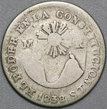 1838 ST Ecuador 1/2 Real Quito Medio Sun Volcanos Silver Coin (22070602C)