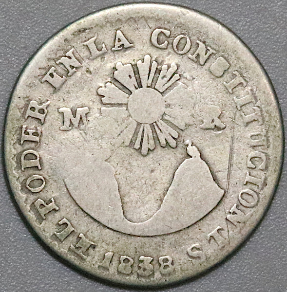 1838 ST Ecuador 1/2 Real Quito Medio Sun Volcanos Silver Coin (22070602C)