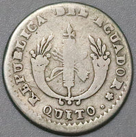 1838 ST Ecuador 1/2 Real Quito Medio Sun Volcanos Silver Coin (22070602C)