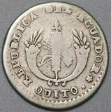 1838 ST Ecuador 1/2 Real Quito Medio Sun Volcanos Silver Coin (22070602C)