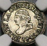 1849 NGC AU 53 Ecuador 1/4 Real Silver Liberty Quito Un Quarto Coin (20091901C)