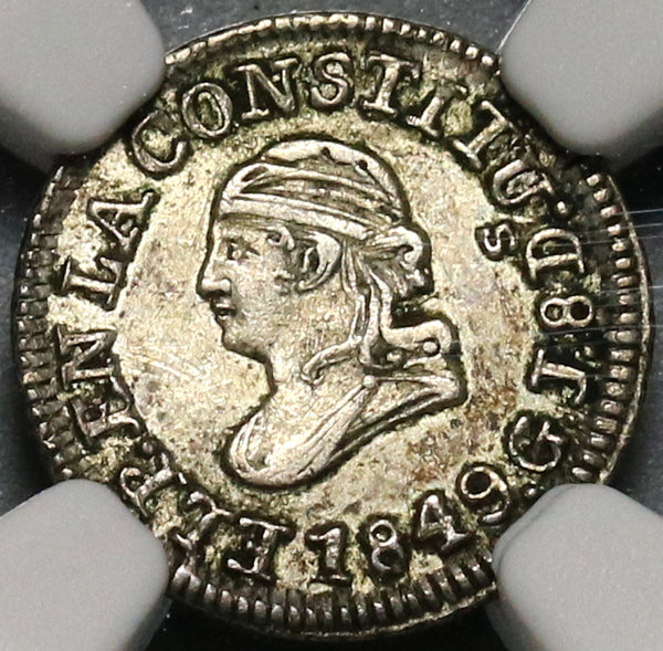 1849 NGC AU 53 Ecuador 1/4 Real Silver Liberty Quito Un Quarto Coin (20091901C)