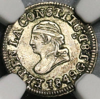 1849 NGC AU 53 Ecuador 1/4 Real Silver Liberty Quito Un Quarto Coin (20091901C)