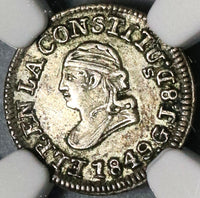 1849 NGC AU 53 Ecuador 1/4 Real Silver Liberty Quito Un Quarto Coin (20091901C)