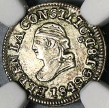 1849 NGC AU 53 Ecuador 1/4 Real Silver Liberty Quito Un Quarto Coin (20091901C)