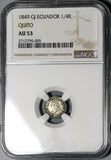 1849 NGC AU 53 Ecuador 1/4 Real Silver Liberty Quito Un Quarto Coin (20091901C)