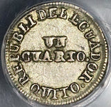 1852 PCGS XF 45 Ecuador 1/4 Real Silver Liberty Quito Un Quarto Coin (22081002C)