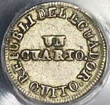 1852 PCGS XF 45 Ecuador 1/4 Real Silver Liberty Quito Un Quarto Coin (22081002C)