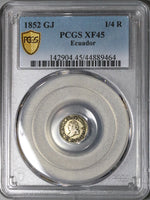 1852 PCGS XF 45 Ecuador 1/4 Real Silver Liberty Quito Un Quarto Coin (22081002C)