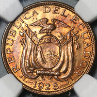 1928 NGC MS 64 RB Ecuador 1 Centavo Mint State BU Coin (21020101C)