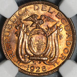 1928 NGC MS 64 RB Ecuador 1 Centavo Mint State BU Coin (21020101C)