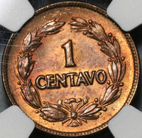 1928 NGC MS 64 RB Ecuador 1 Centavo Mint State BU Coin (21020101C)