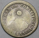 1833 GJ Ecuador 1 Real En Colombia Quito Sun Volcanos Silver Coin (22070603C)