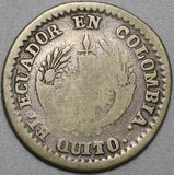 1833 GJ Ecuador 1 Real En Colombia Quito Sun Volcanos Silver Coin (22070603C)