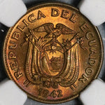 1942 NGC MS 65 Ecuador 20 Centavos Mint State BU Brass Coin (21030703C)