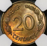 1942 NGC MS 65 Ecuador 20 Centavos Mint State BU Brass Coin (21030703C)