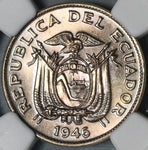 1946 NGC MS 65 Ecuador 20 Centavos GEM BU Coin (21020504C)