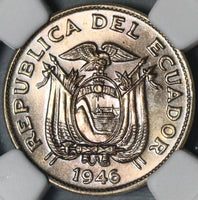 1946 NGC MS 65 Ecuador 20 Centavos GEM BU Coin (21020504C)