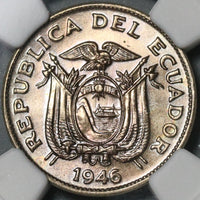 1946 NGC MS 65 Ecuador 20 Centavos GEM BU Coin (21020504C)